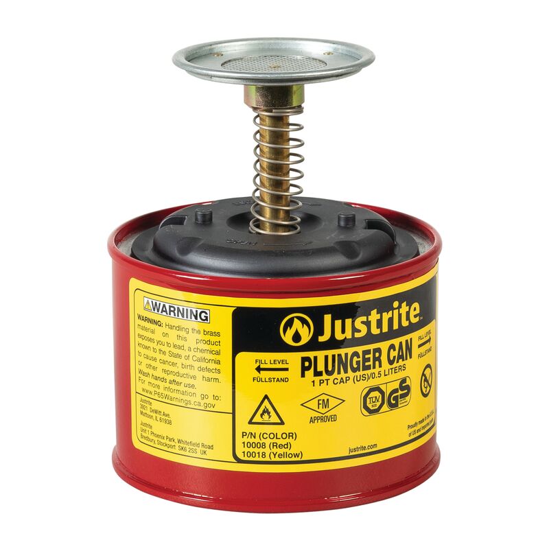 10008-064 Justrite Steel Plunger Dispensing Can - 0.5 Litre - Image 1