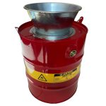 Justrite 5 Gallon Steel Drain Can, Plated Steel Funnel, Red - Image 4